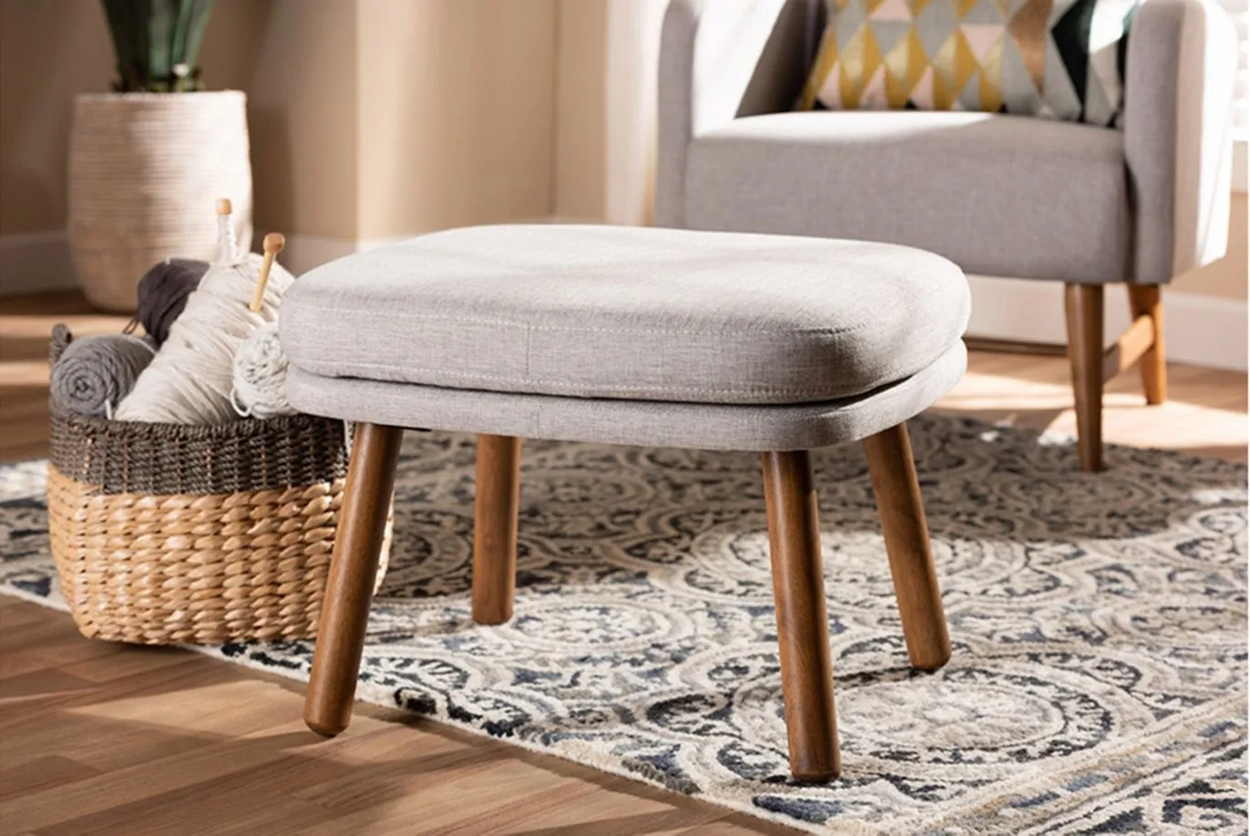 Lovise Ottoman in Grayish Beige by Wholesale Interiors