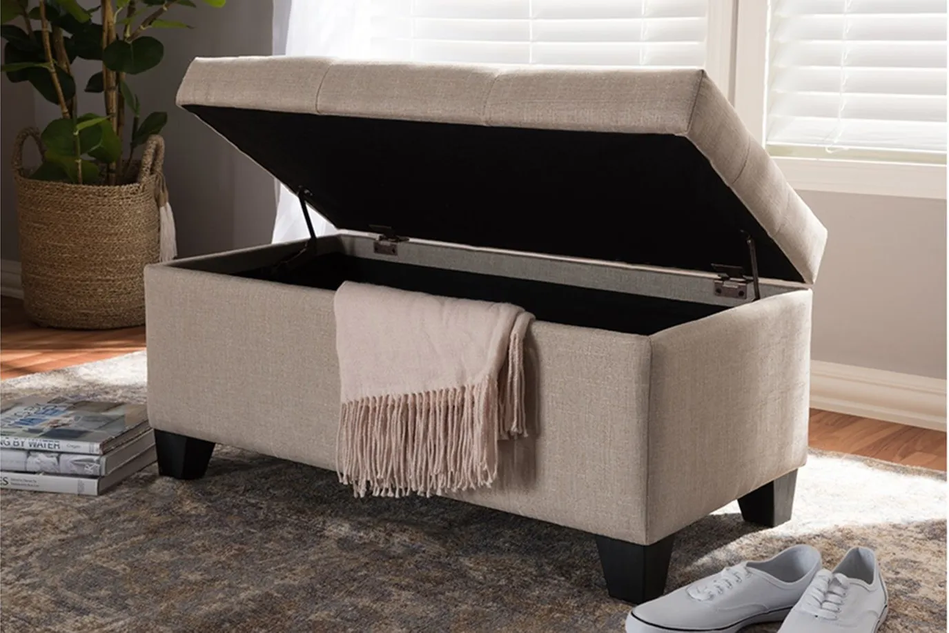 Michaela Storage Ottoman in Beige by Wholesale Interiors