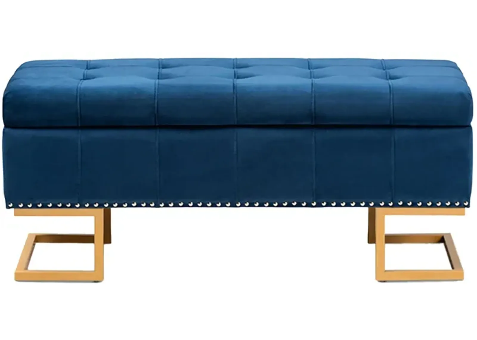 Ellery Storage Ottoman in Navy Blue/Gold by Wholesale Interiors