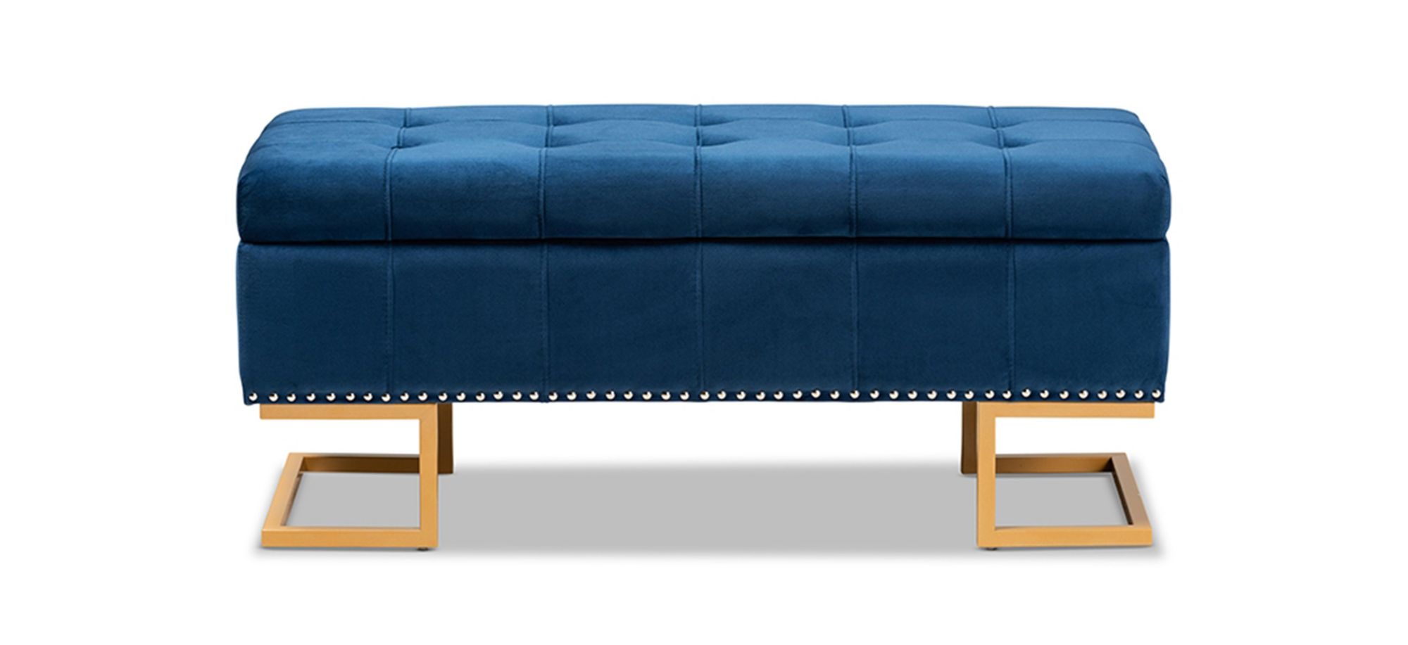 Ellery Storage Ottoman in Navy Blue/Gold by Wholesale Interiors