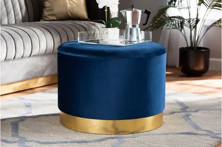 Marisa Storage Ottoman in Navy Blue/Gold by Wholesale Interiors