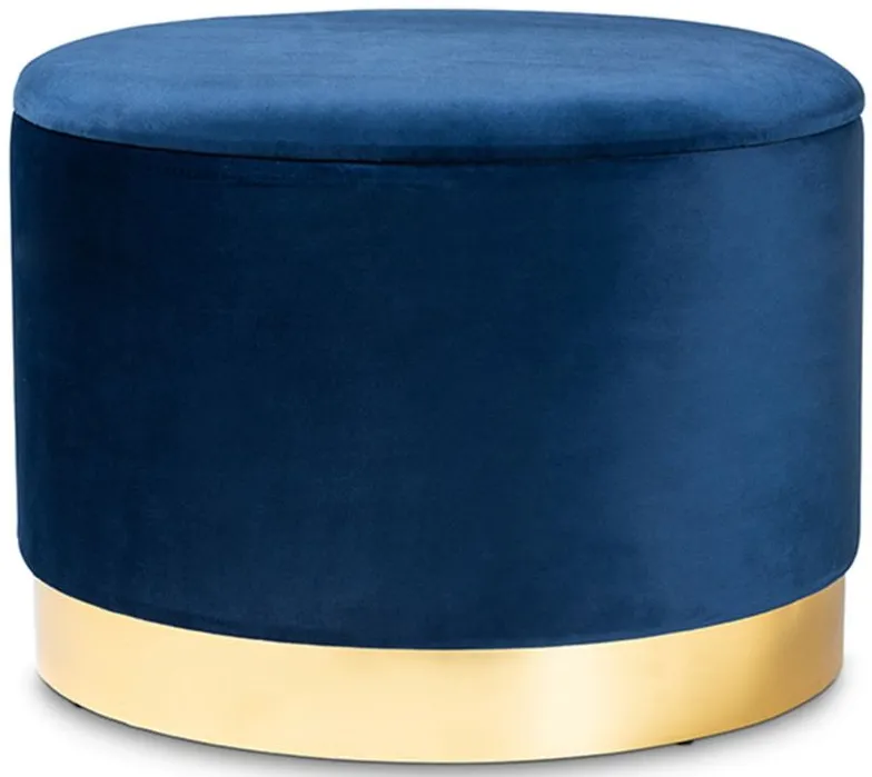Marisa Storage Ottoman in Navy Blue/Gold by Wholesale Interiors