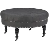 Isabelle Round Ottoman in Black/Charcoal by Linon Home Decor