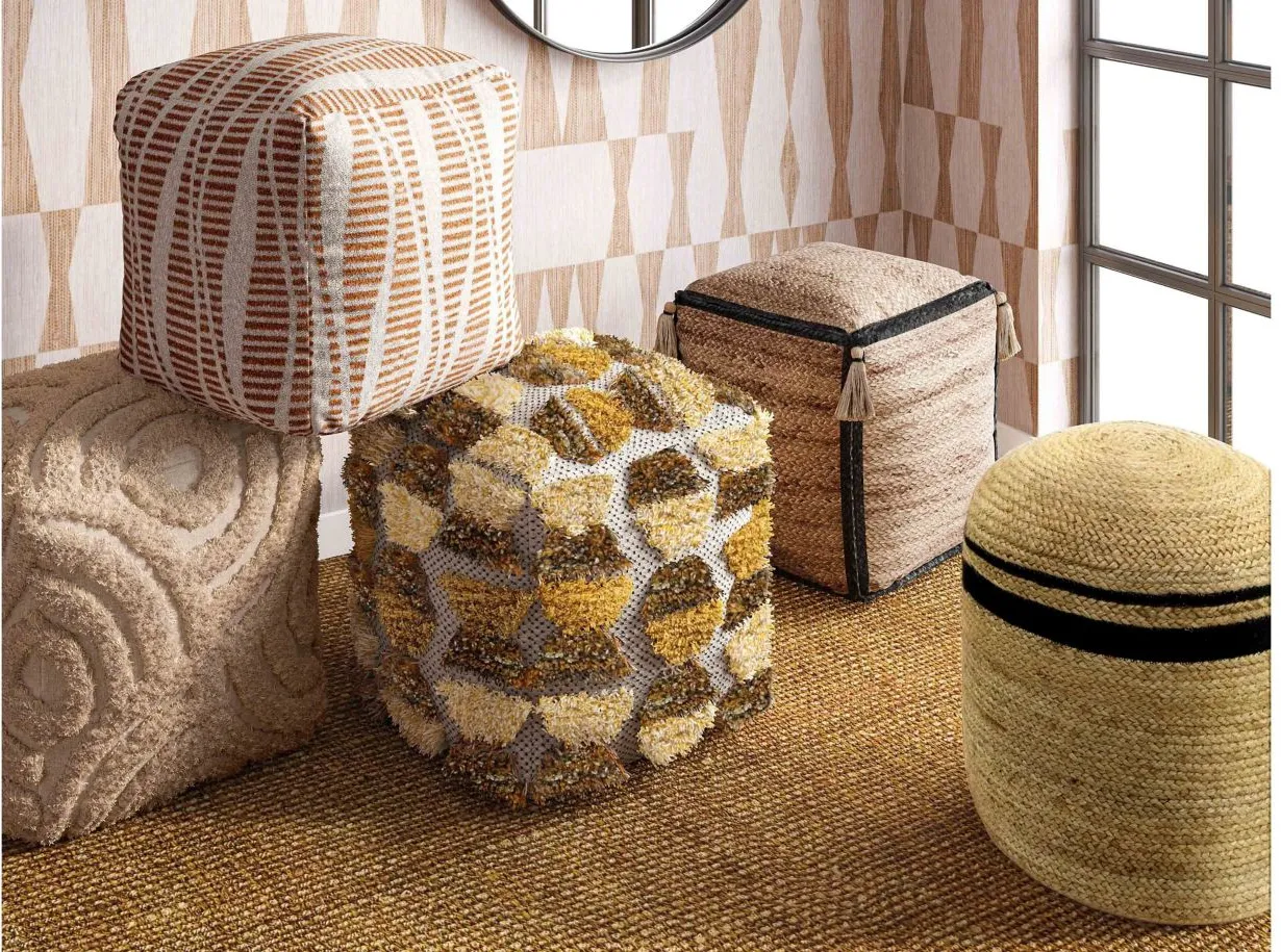 Emerge Round Pouf in Natural, Black by Tov Furniture