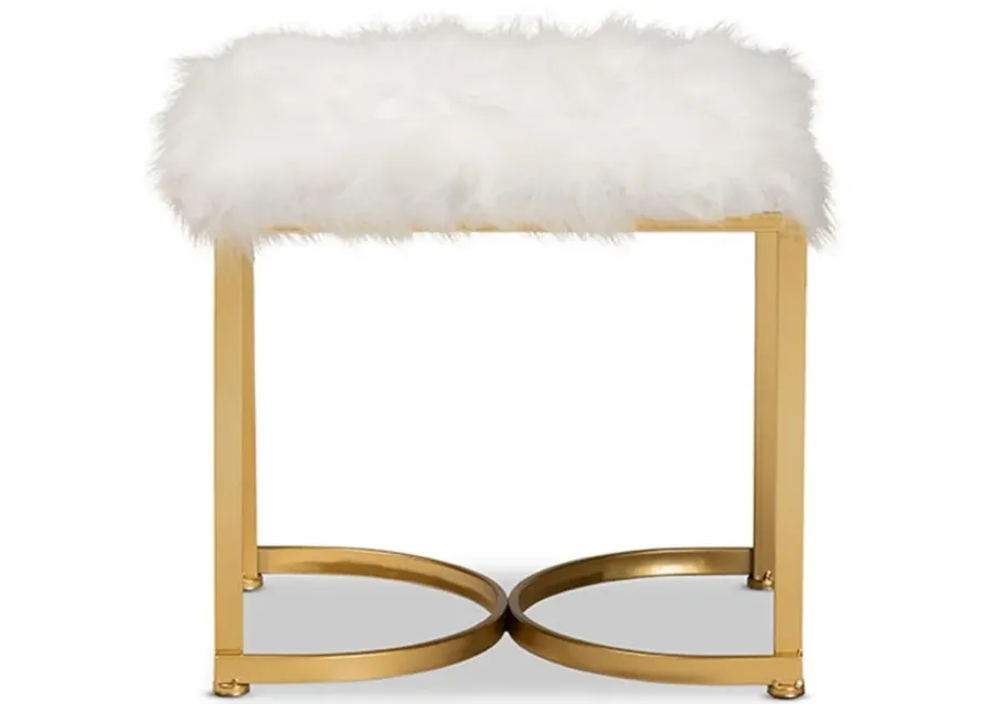 Gwyn Ottoman in White/Gold by Wholesale Interiors