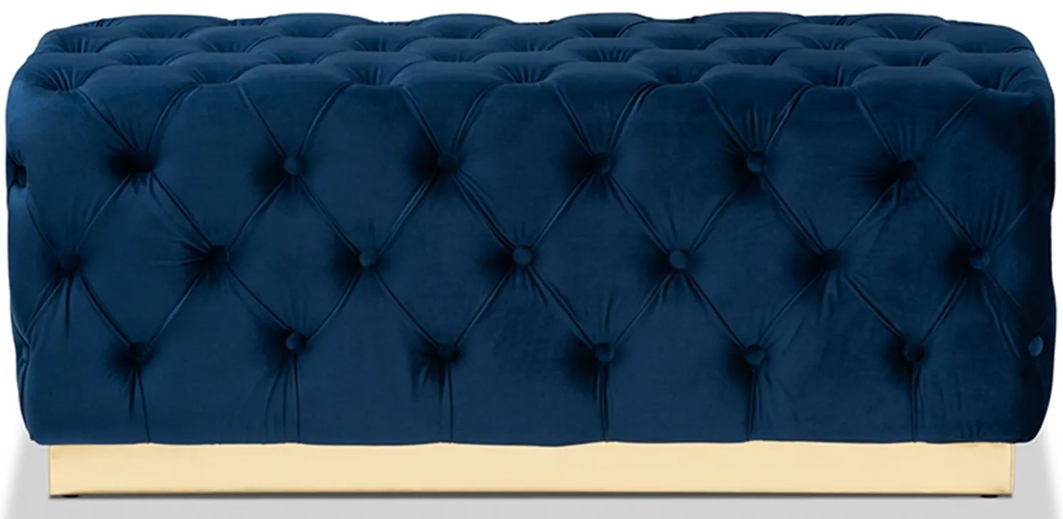 Corrine Ottoman in Navy Blue/Gold by Wholesale Interiors