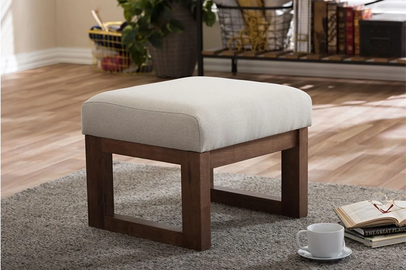 Yashiya Ottoman Stool in Light Beige by Wholesale Interiors