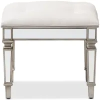 Marielle Mirrored Ottoman Vanity Bench in White by Wholesale Interiors