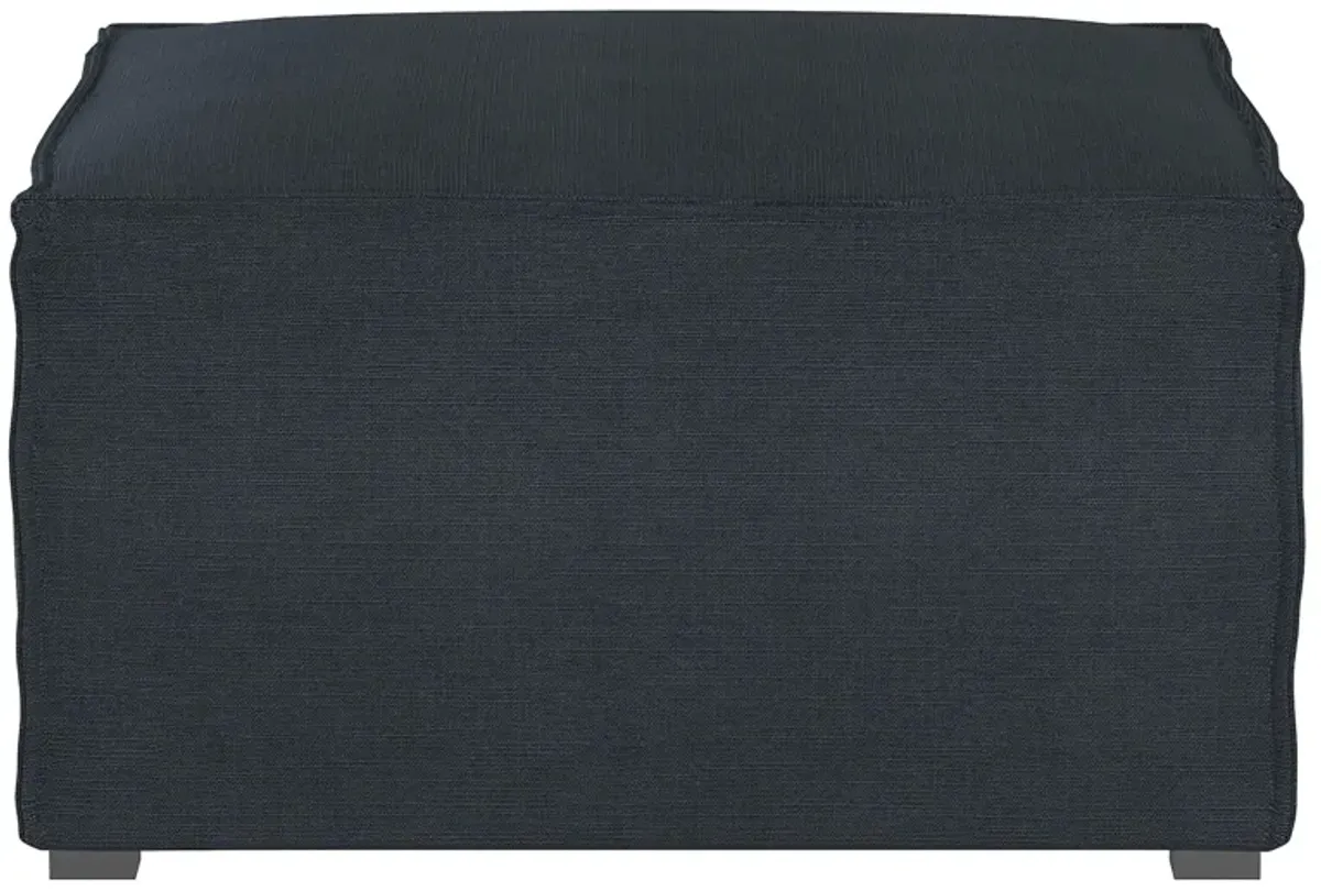 Stacy III Ottoman in Linen Navy by Skyline