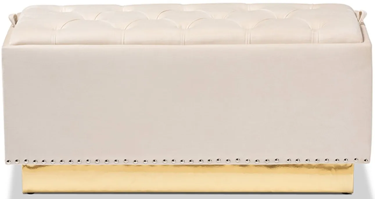 Powell Storage Ottoman in Beige/Gold by Wholesale Interiors