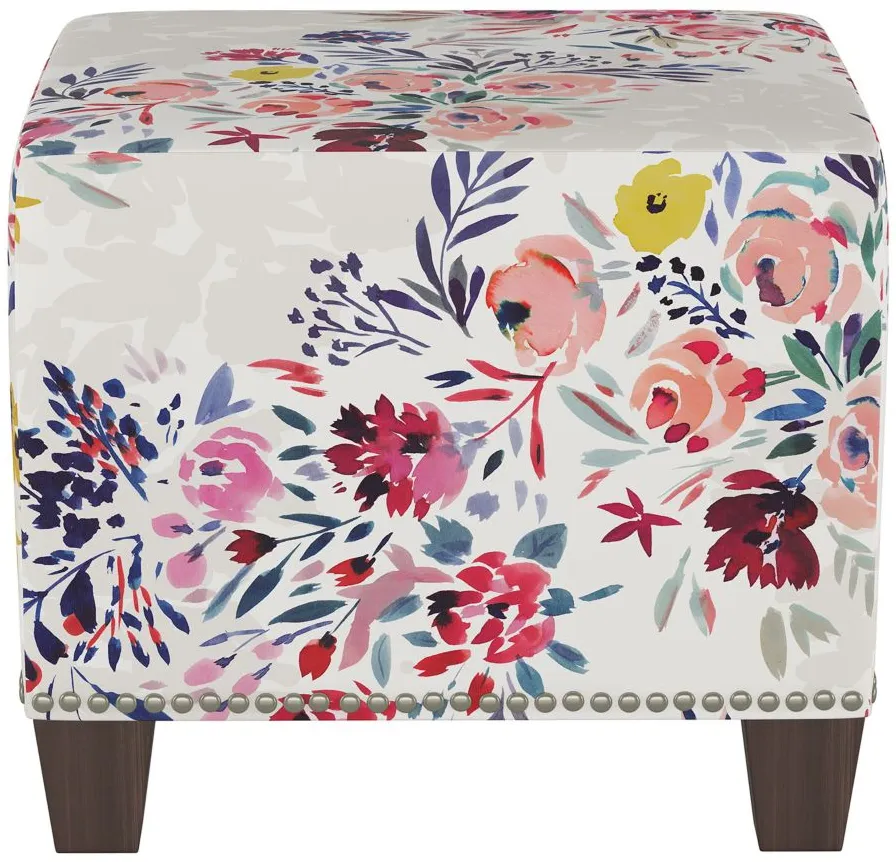 Dylan Square Ottoman in Bianca Floral Multi by Skyline