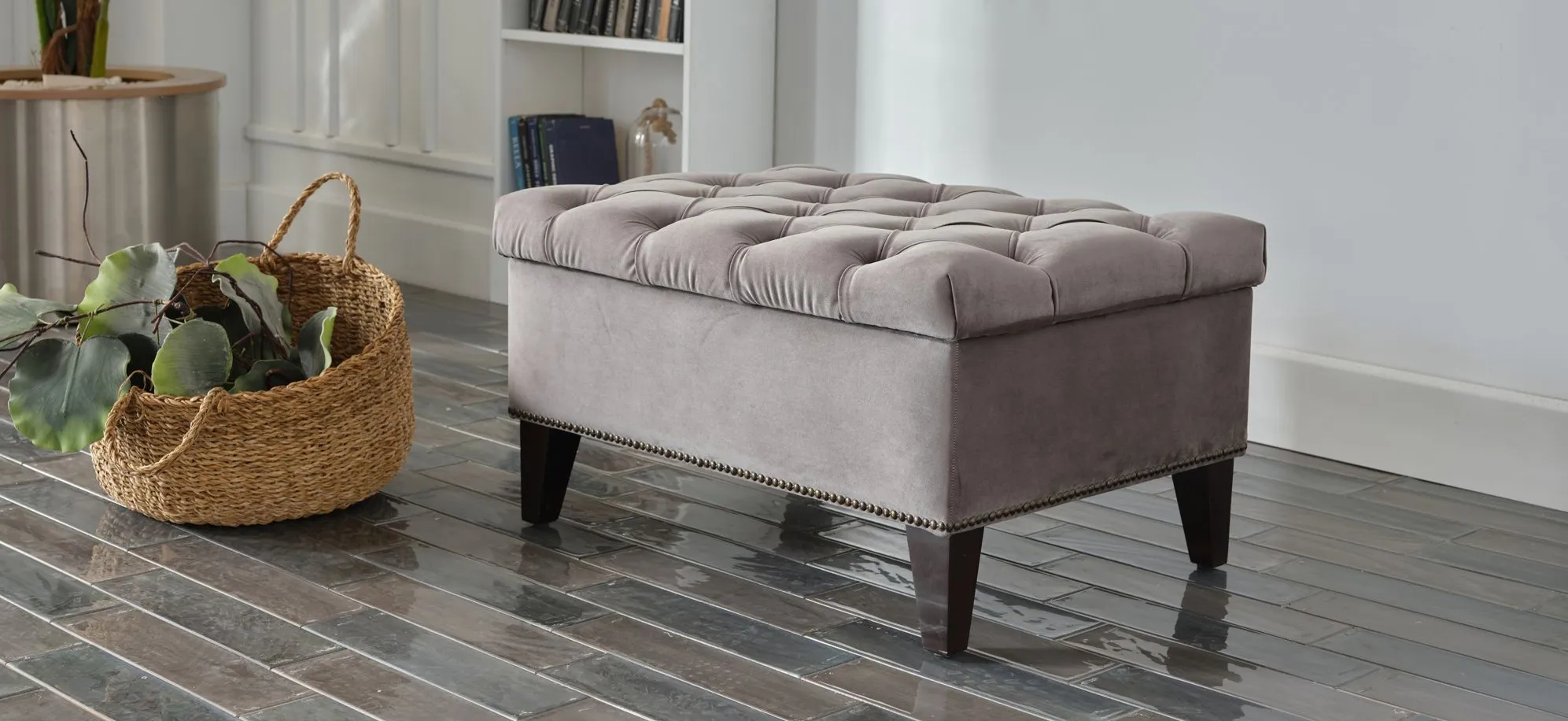 Cecilia Storage Ottoman in PEARLA GREY by HUDSON GLOBAL MARKETING USA