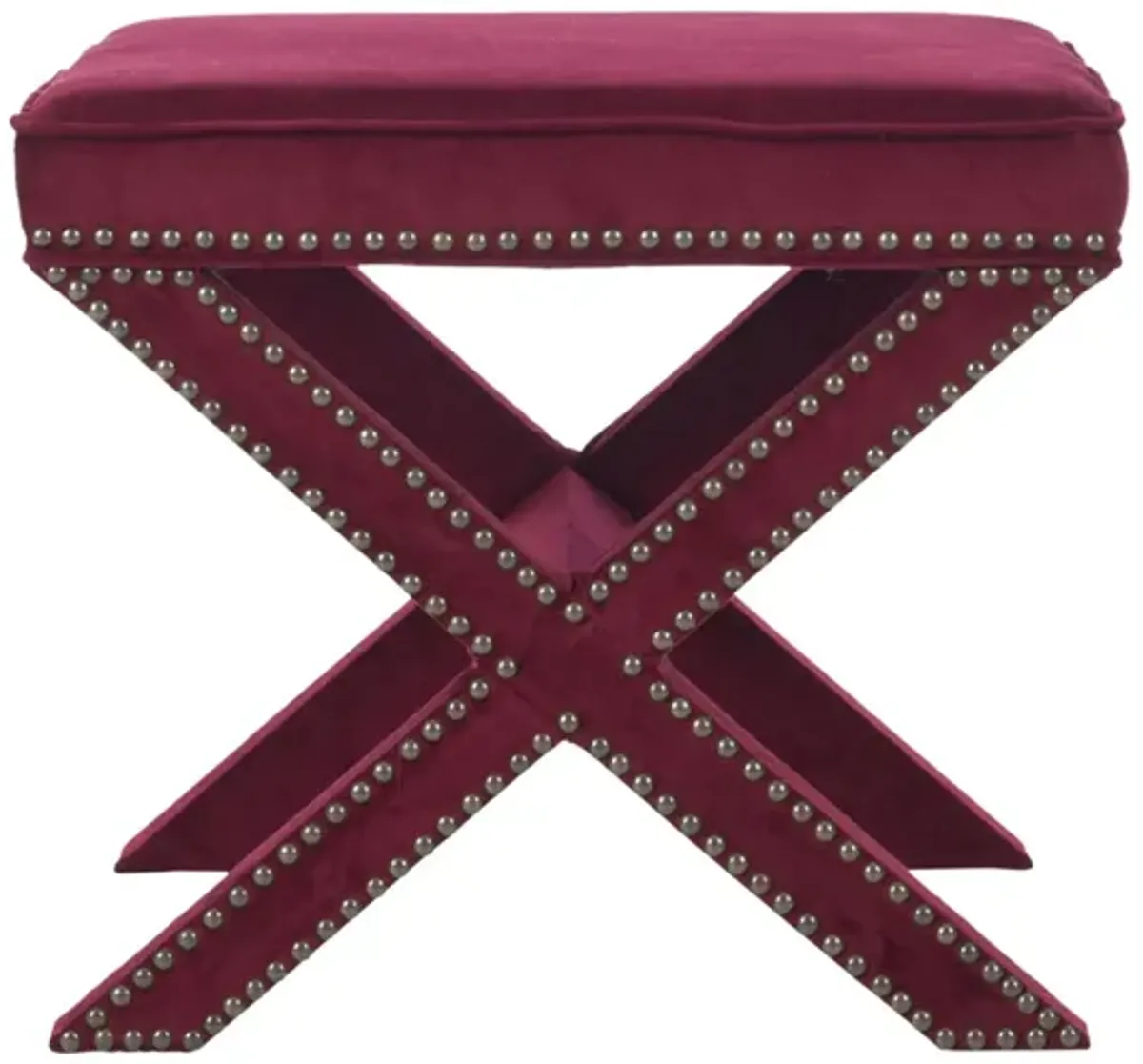 Amais Ottoman in Red Velvet by Safavieh