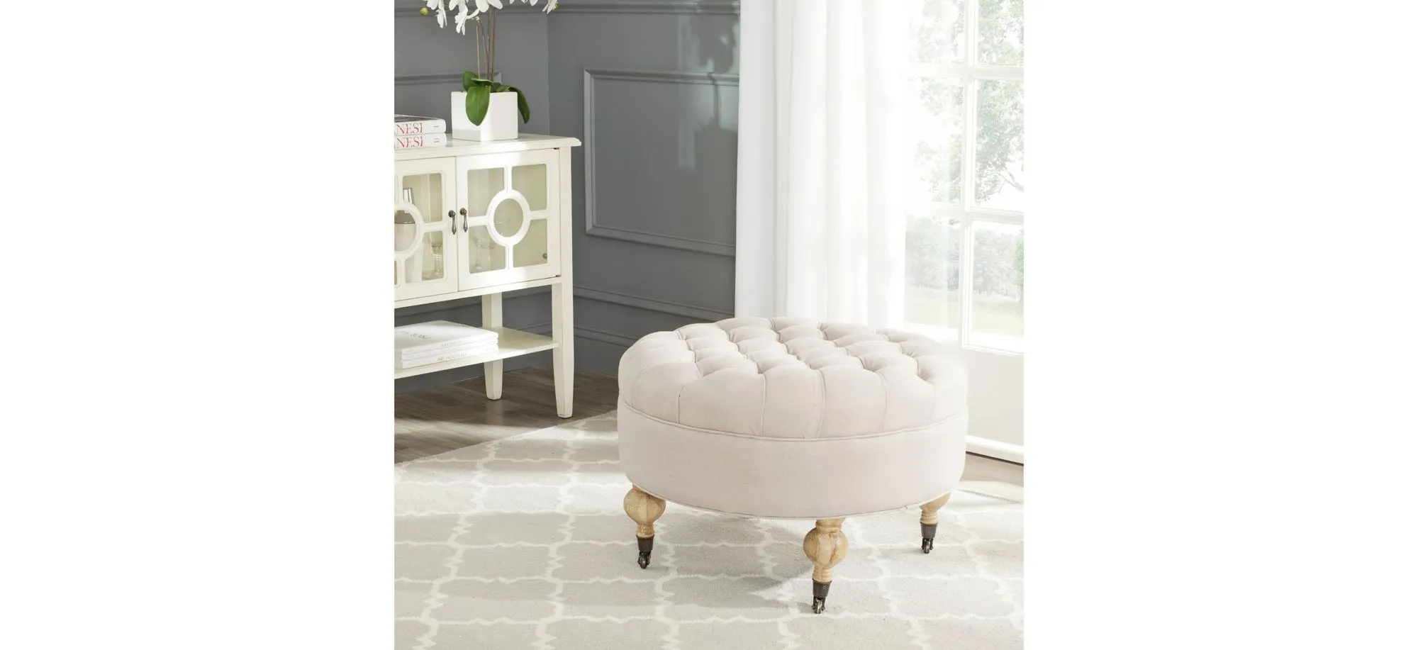 Lisbon Round Ottoman in Taupe by Safavieh