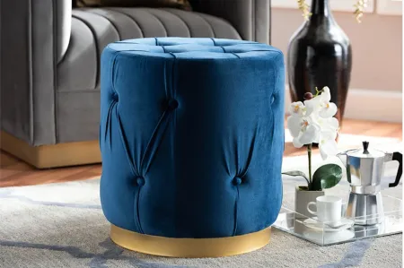 Gaia Tufted Ottoman in Navy Blue/Gold by Wholesale Interiors