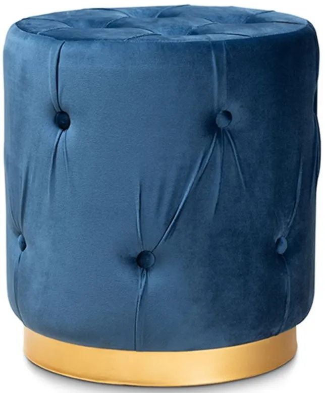 Gaia Tufted Ottoman in Navy Blue/Gold by Wholesale Interiors
