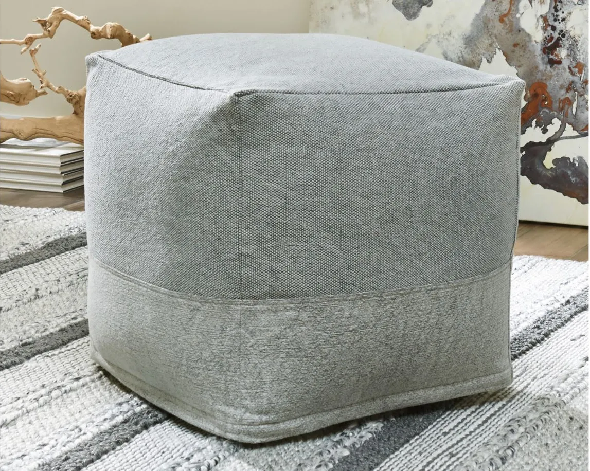 Mabyn Cube Pouf in Gray by Ashley Express