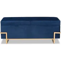 Parker Storage Ottoman in Navy Blue/Gold by Wholesale Interiors