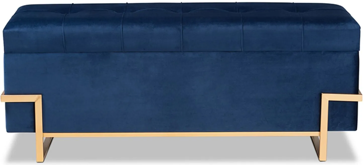 Parker Storage Ottoman in Navy Blue/Gold by Wholesale Interiors