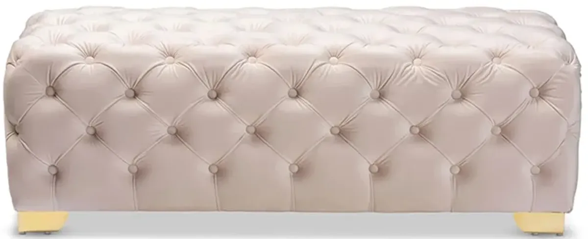 Avara Ottoman in Light Beige/Gold by Wholesale Interiors