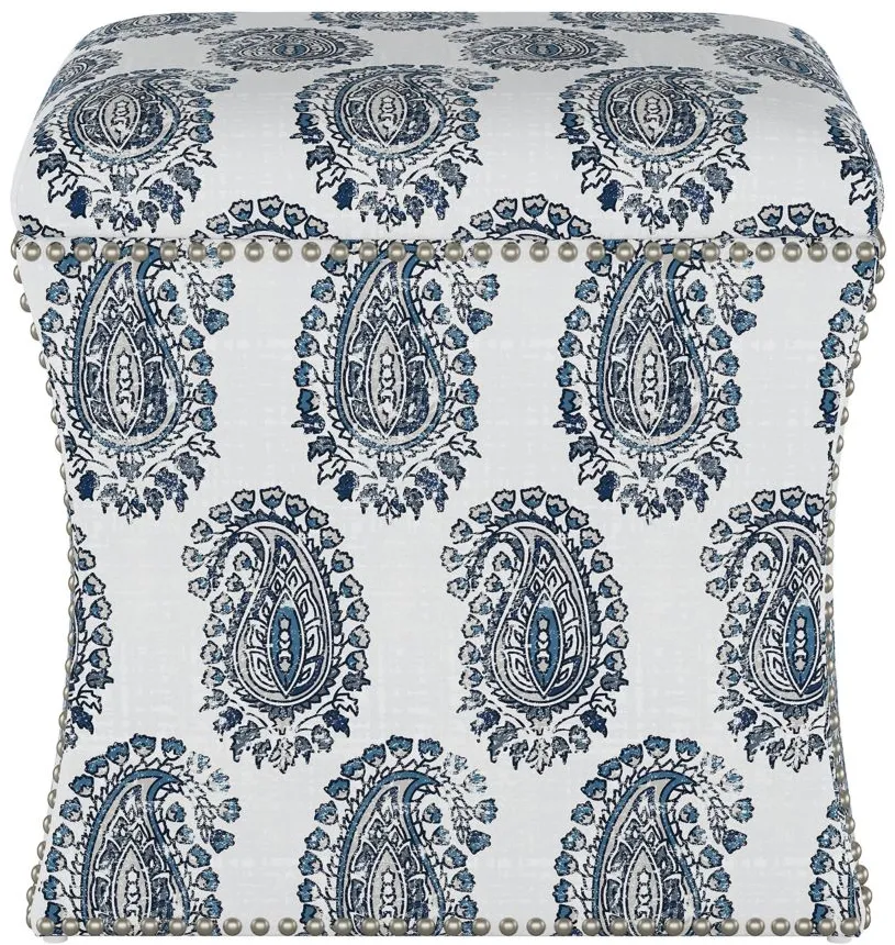 Satori Storage Ottoman in Block Paisley Navy by Skyline