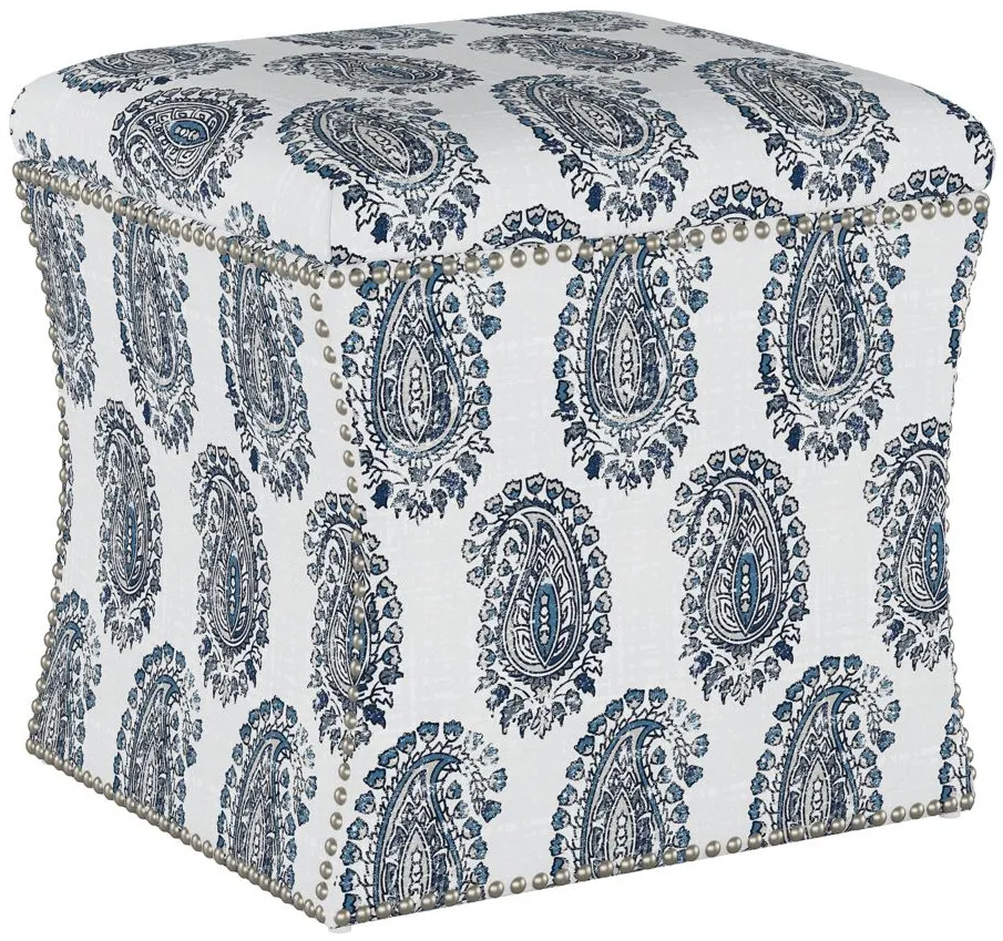 Satori Storage Ottoman in Block Paisley Navy by Skyline