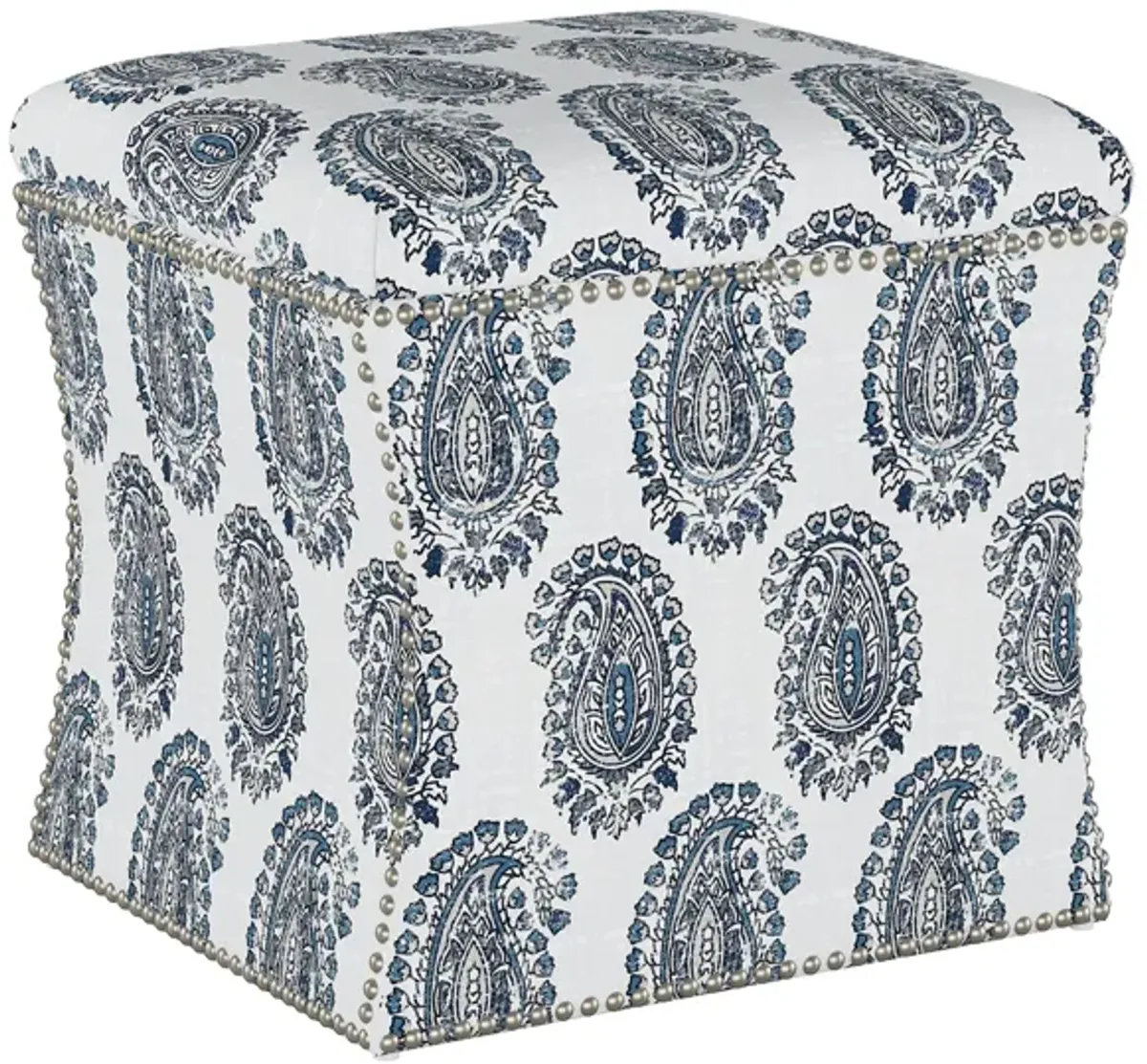 Satori Storage Ottoman in Block Paisley Navy by Skyline