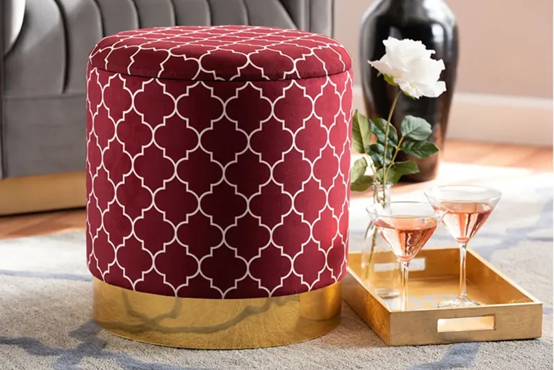 Serra Storage Ottoman in Red/White/Gold by Wholesale Interiors