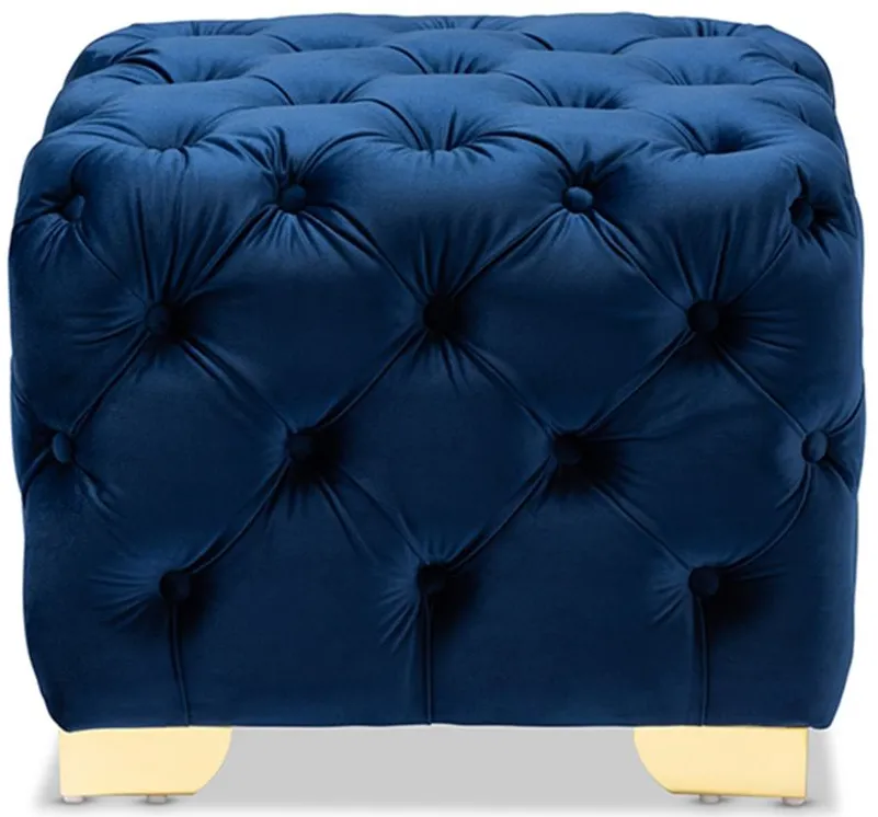 Avara Ottoman in Royal Blue/Gold by Wholesale Interiors