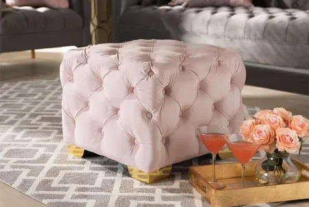 Avara Ottoman in Light Pink/Gold by Wholesale Interiors