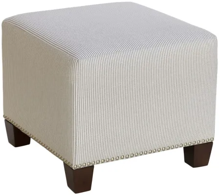 Dylan Square Ottoman in Oxford Stripe Charcoal by Skyline