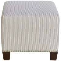 Dylan Square Ottoman in Oxford Stripe Charcoal by Skyline