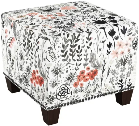 Merry Ottoman in Winter Botanical Red by Skyline