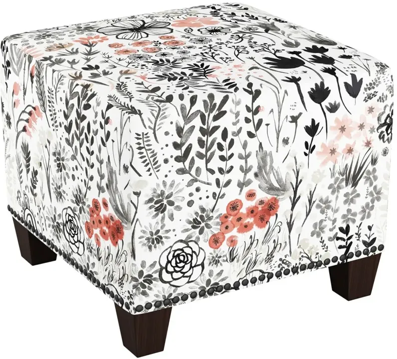 Merry Ottoman in Winter Botanical Red by Skyline