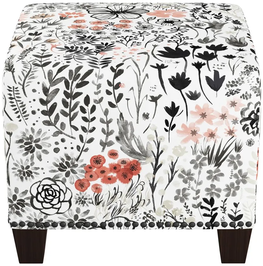 Merry Ottoman in Winter Botanical Red by Skyline
