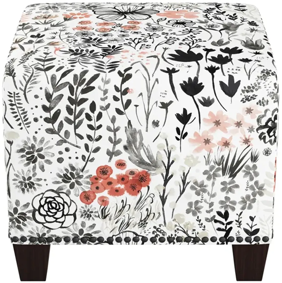 Merry Ottoman in Winter Botanical Red by Skyline