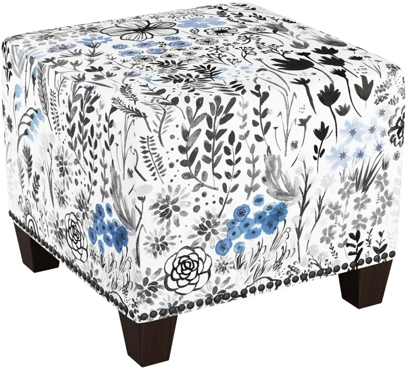 Merry Ottoman in Winter Botanical Blue by Skyline