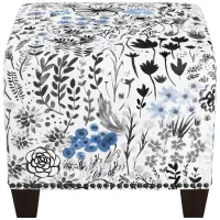Merry Ottoman in Winter Botanical Blue by Skyline
