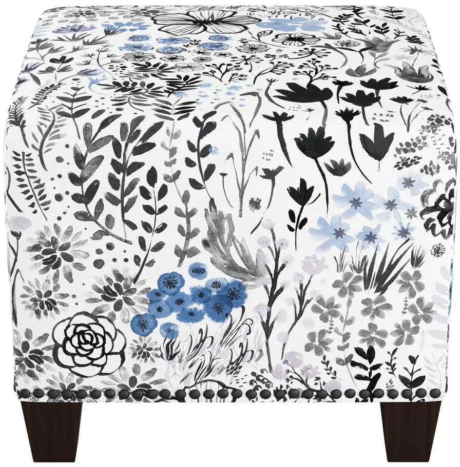 Merry Ottoman in Winter Botanical Blue by Skyline