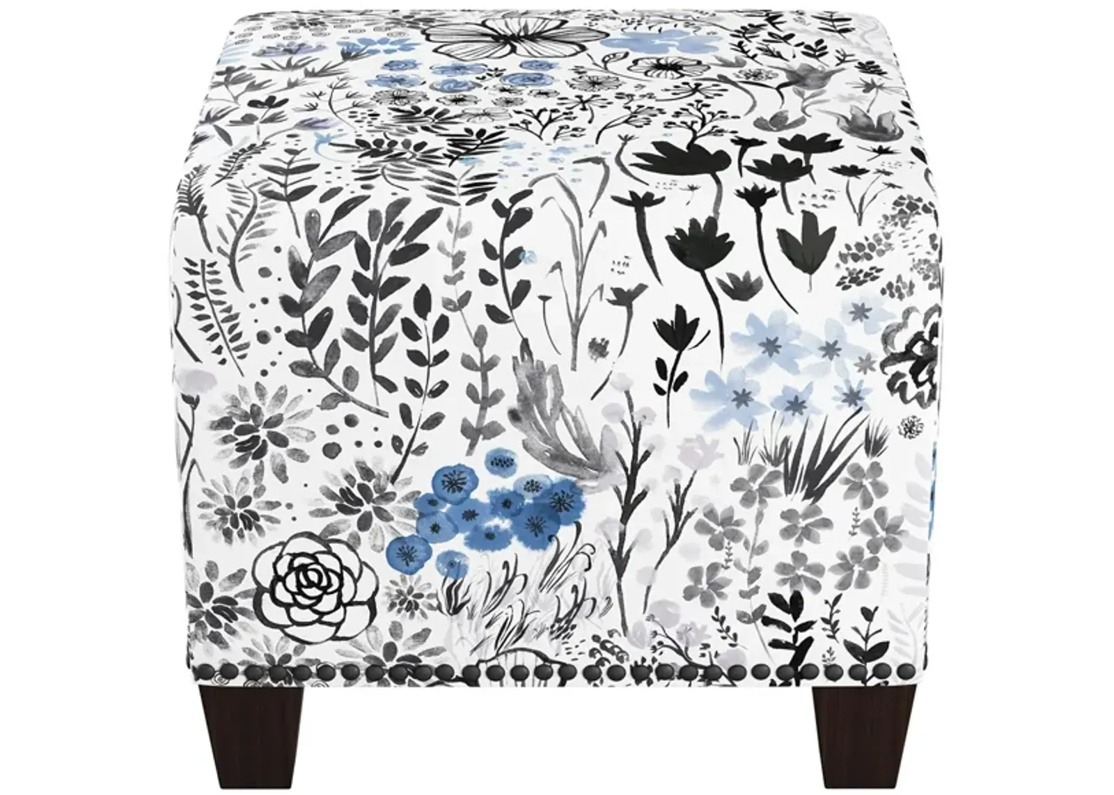 Merry Ottoman in Winter Botanical Blue by Skyline