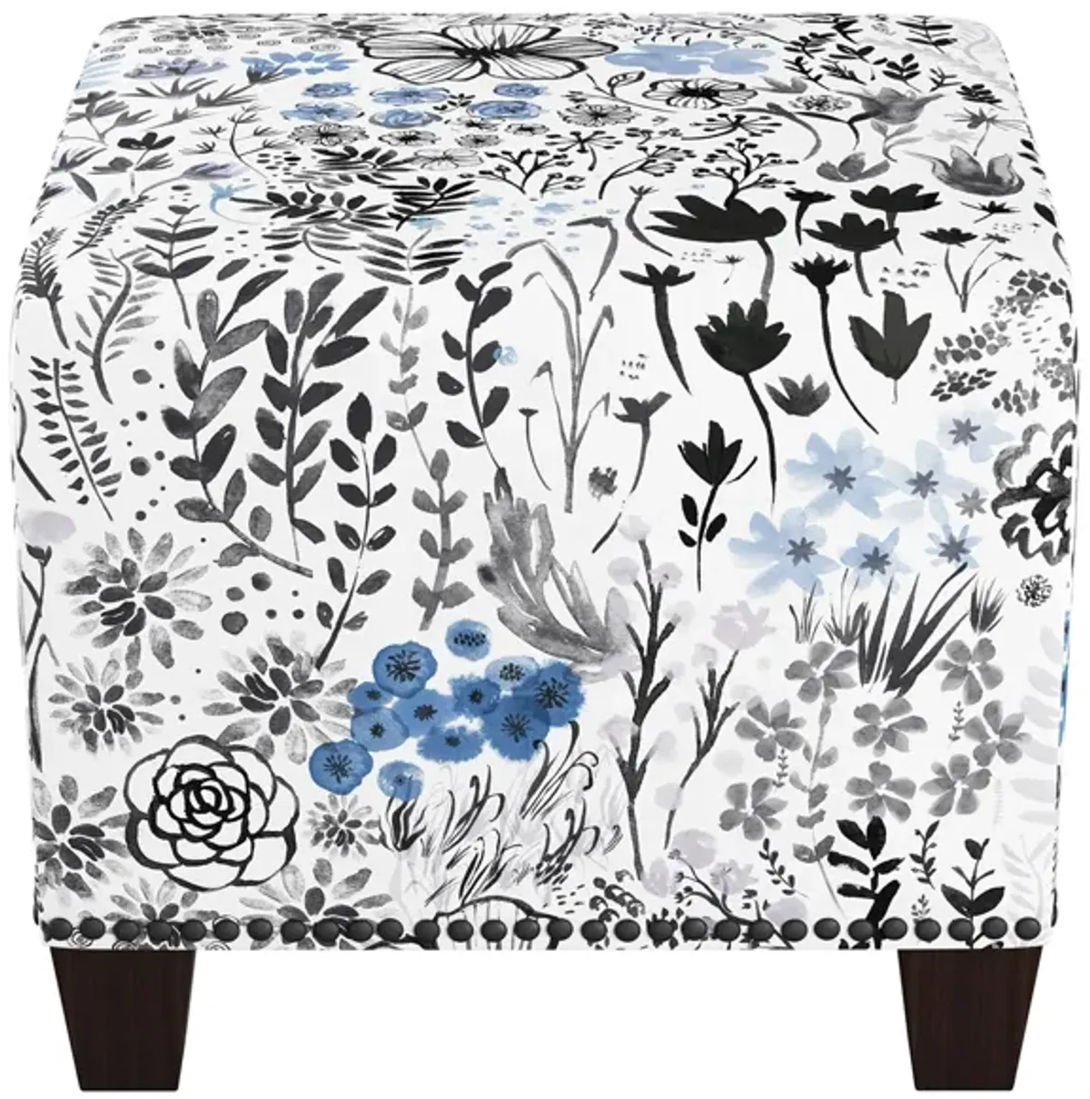 Merry Ottoman in Winter Botanical Blue by Skyline