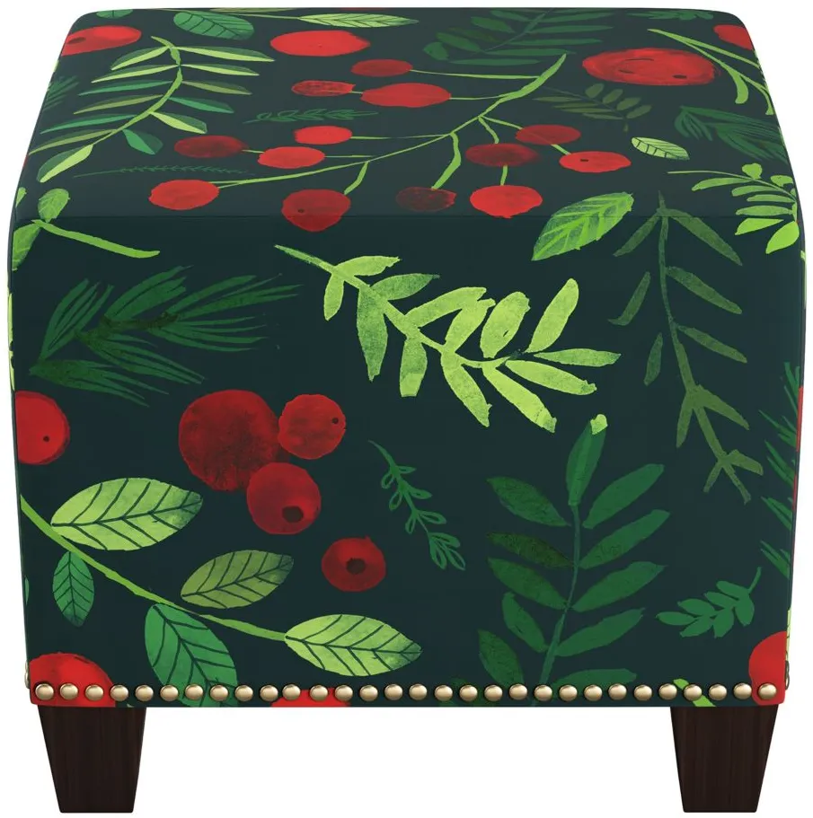 Merry Ottoman in Holly Evergreen by Skyline