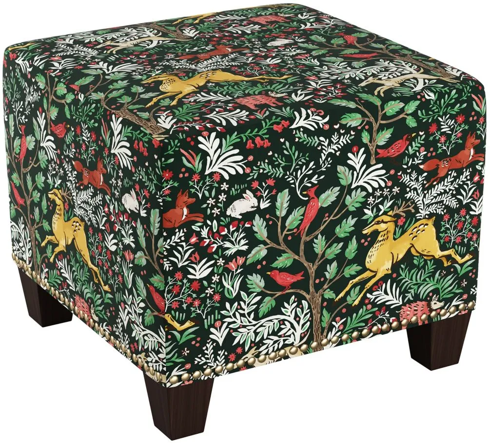 Merry Ottoman in Frolic Evergreen by Skyline