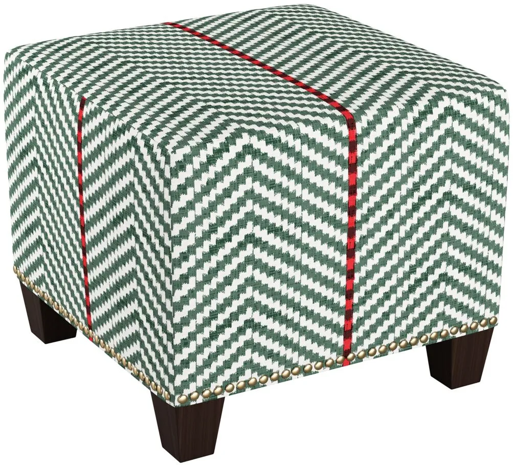 Merry Ottoman in Broken Twill Lg Evergreen by Skyline