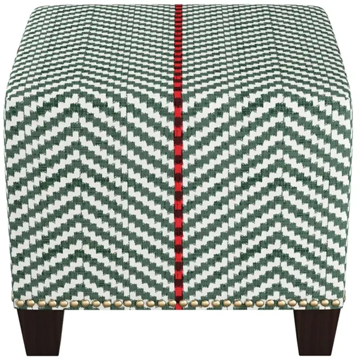 Merry Ottoman in Broken Twill Lg Evergreen by Skyline