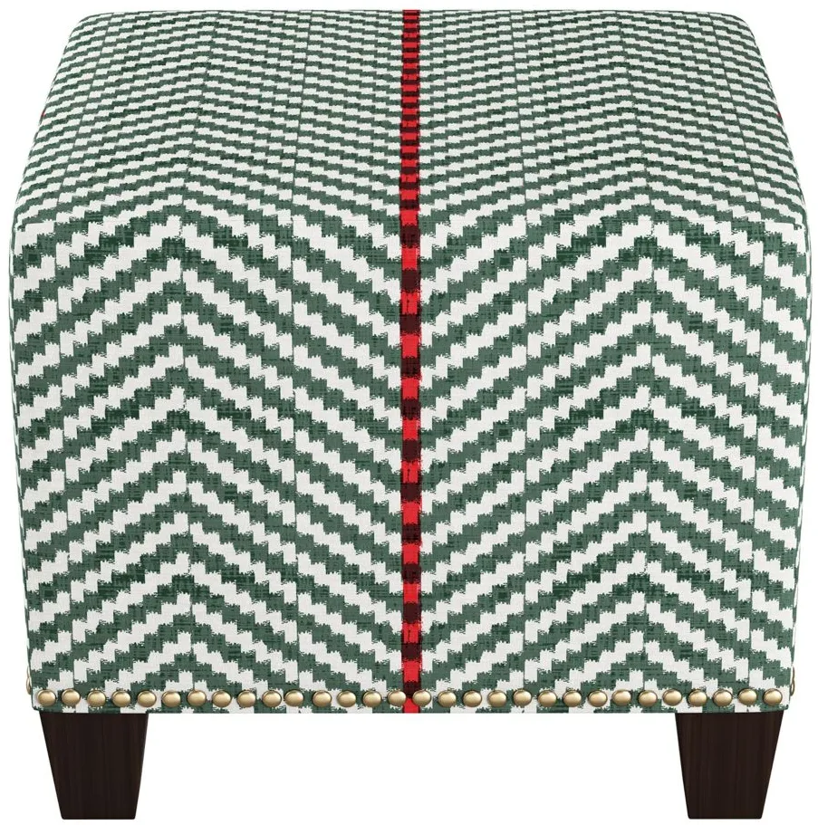 Merry Ottoman in Broken Twill Lg Evergreen by Skyline