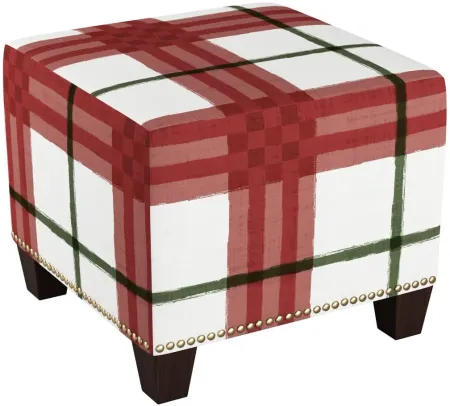 Merry Ottoman in Brush Plaid Holiday by Skyline