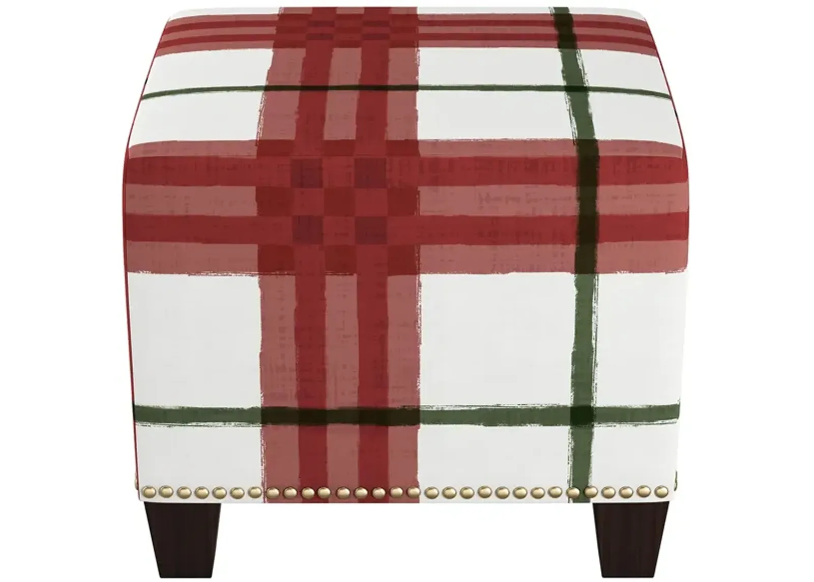 Merry Ottoman in Brush Plaid Holiday by Skyline