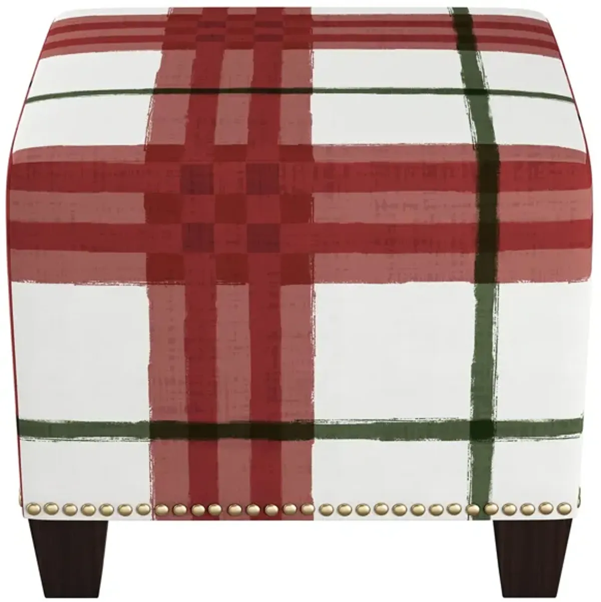 Merry Ottoman in Brush Plaid Holiday by Skyline