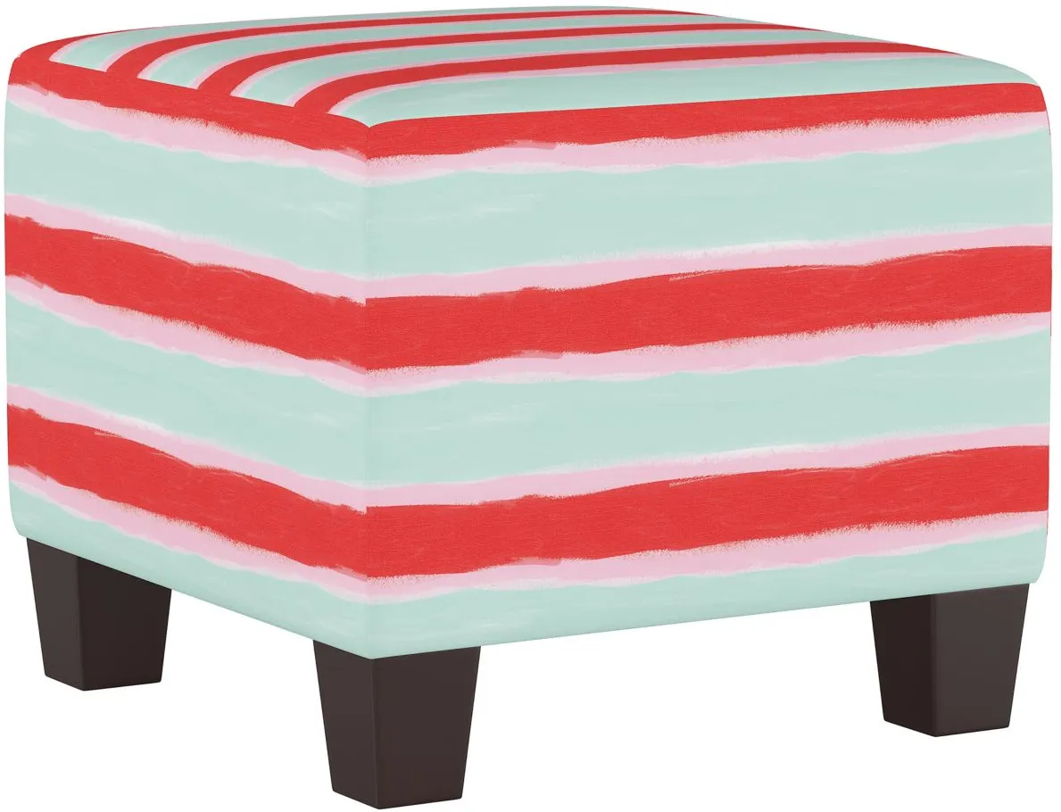 Merry Ottoman in Brush Stripe Mint by Skyline